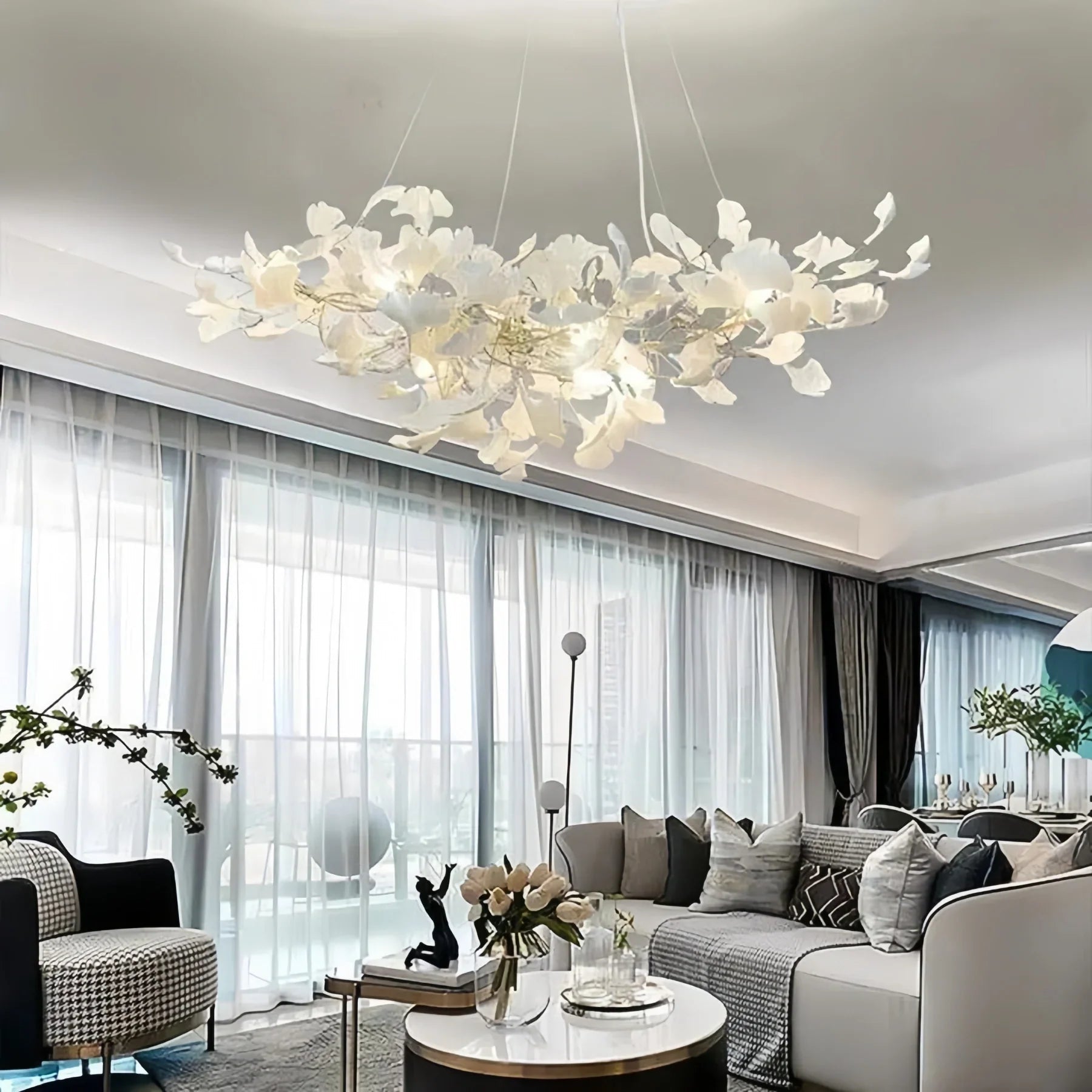 Luxury Ceramic Ginkgo Linear Chandelier - 39''Blushlighting