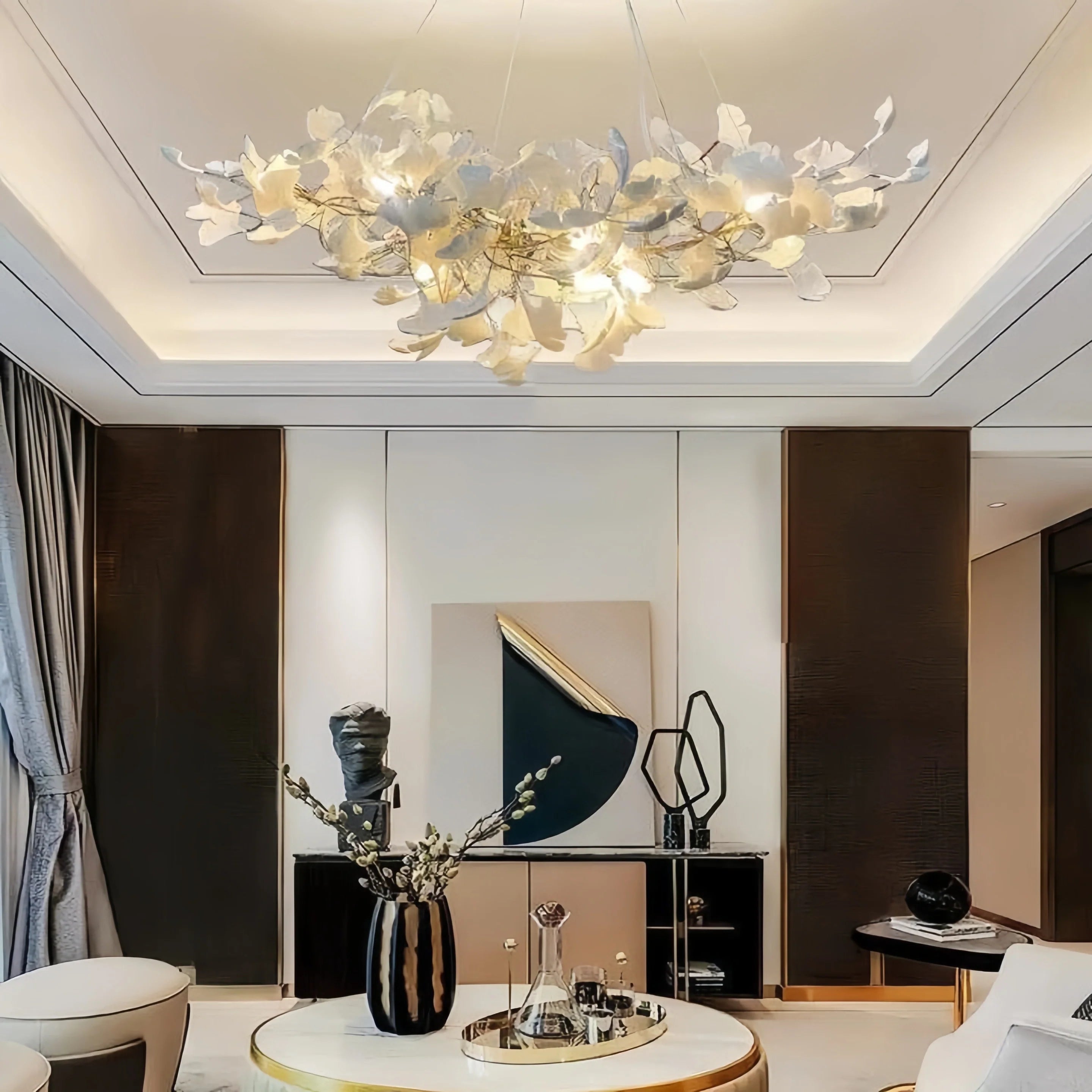 Luxury Ceramic Ginkgo Linear Chandelier-Chandelier-