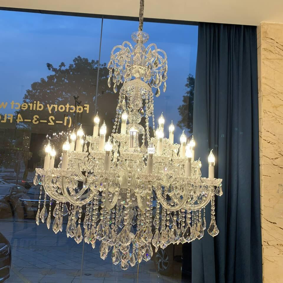 Luxury Classic Clear Crystal Chandelier for Foyer/Staircase/Entryway/Hallway - 45 Lights/D59.1"*H72.8"Warm LightBlushlighting