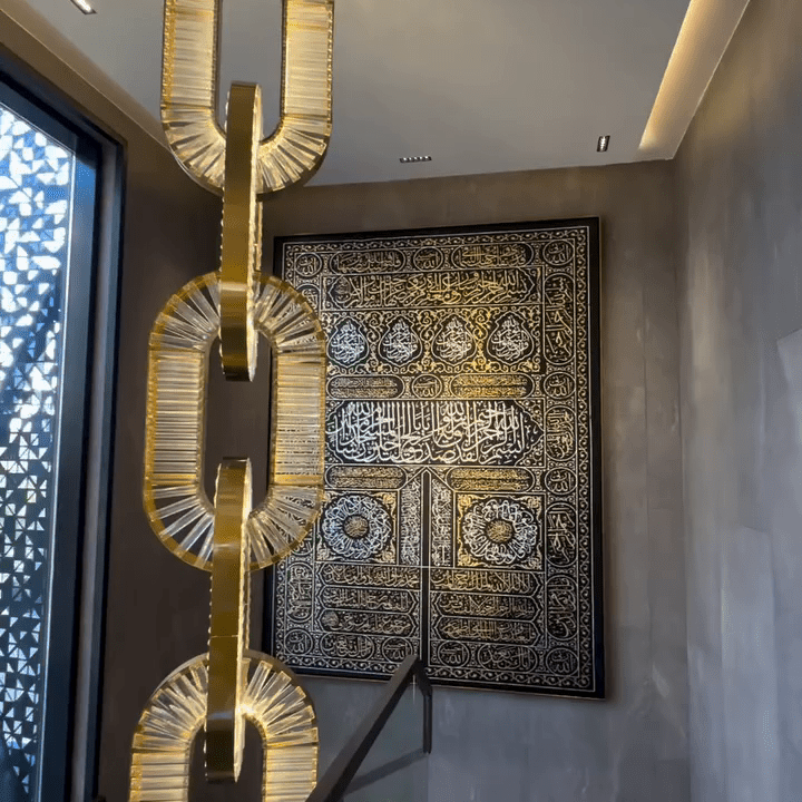 Luxury Crystal and Metal Chain Pendant Chandelier for High Ceilings with Modern Finish - Vertical/3 Rings/D12"*H48"/26kgGoldWarm LightBlushlighting