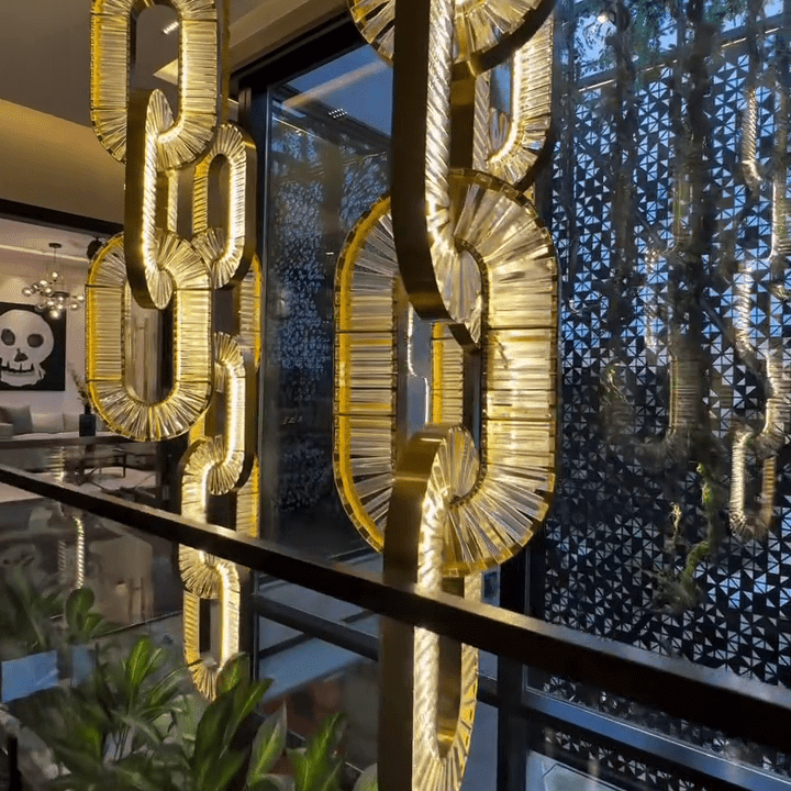 Luxury Crystal and Metal Chain Pendant Chandelier for High Ceilings with Modern Finish - Vertical/3 Rings/D12"*H48"/26kgGoldWarm LightBlushlighting