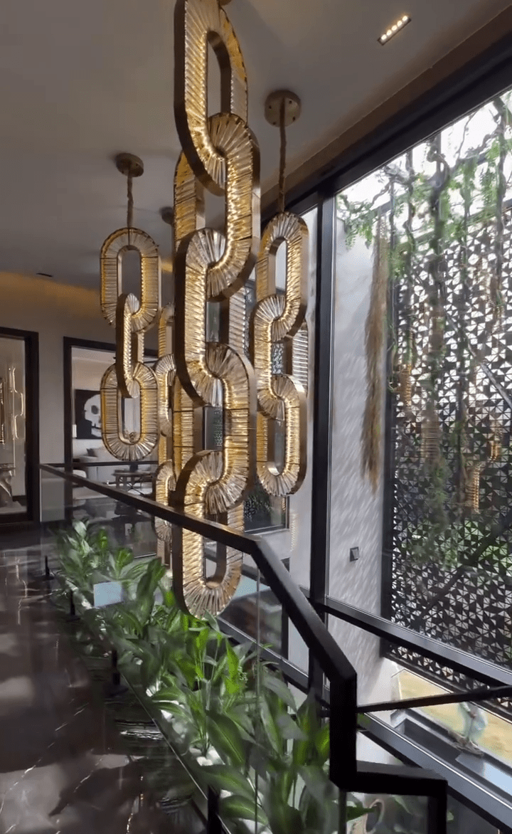 Luxury Crystal and Metal Chain Pendant Chandelier for High Ceilings with Modern Finish - Vertical/3 Rings/D12"*H48"/26kgGoldWarm LightBlushlighting