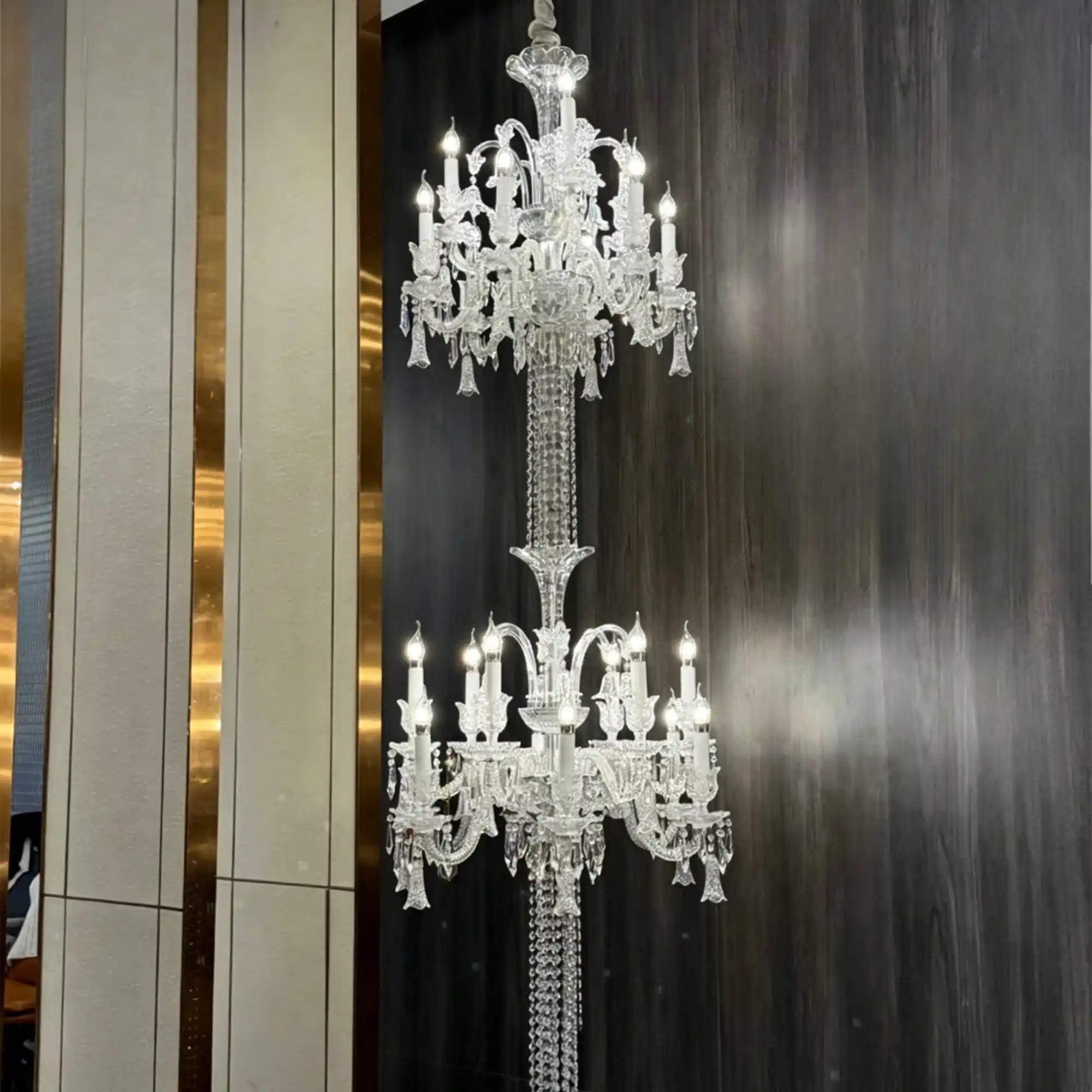 Luxury Dual-Tier Palace Crystal Chandelier - 24 Lights/D32.28"*H90.55"(D82cm*H230cm)Warm LightBlushlighting