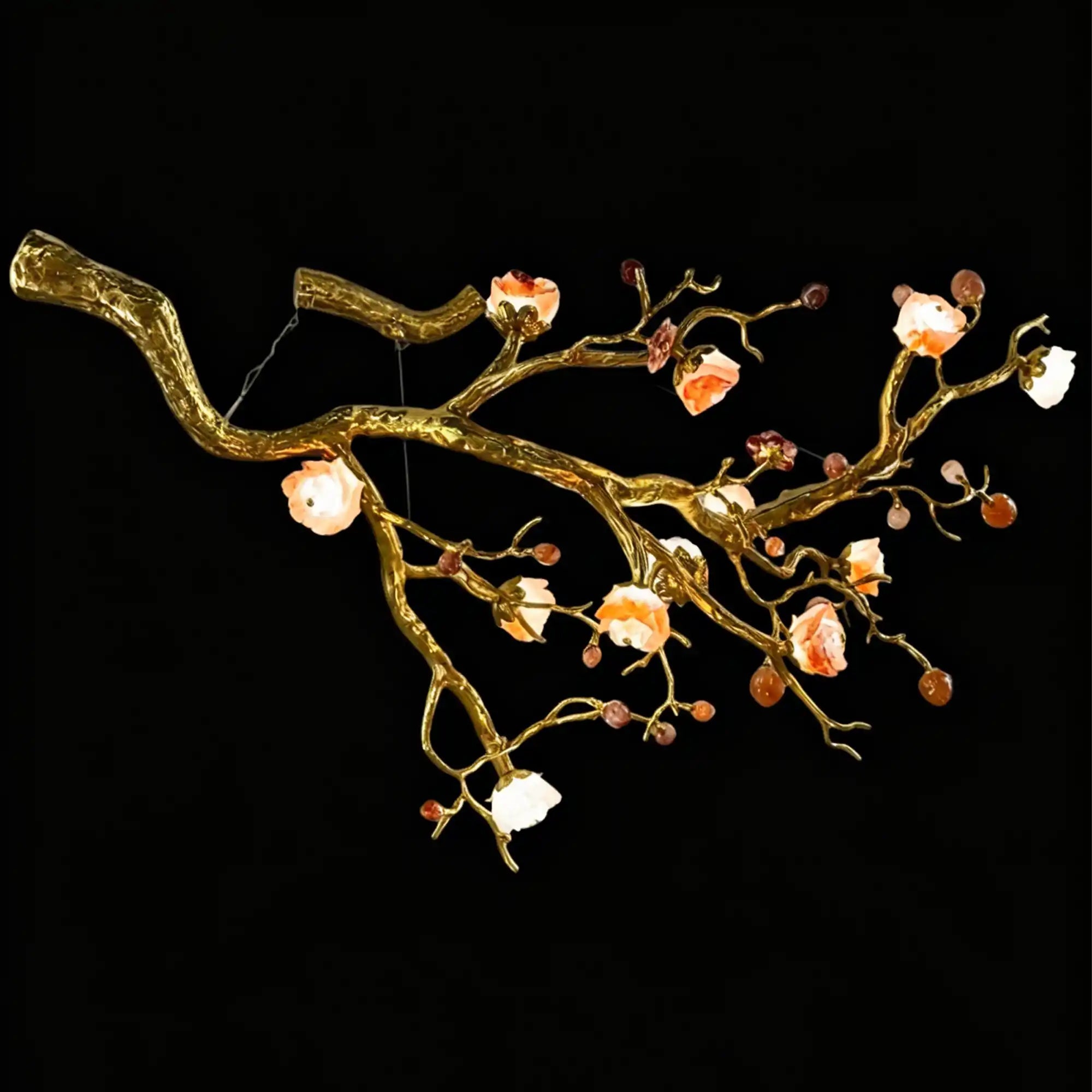 Luxury Elegant Golden Branch Blossom Twig Natural Crystal Lighting Set - Pendant Chandelier/L50.39“*W24.8”Warm LightBlushlighting