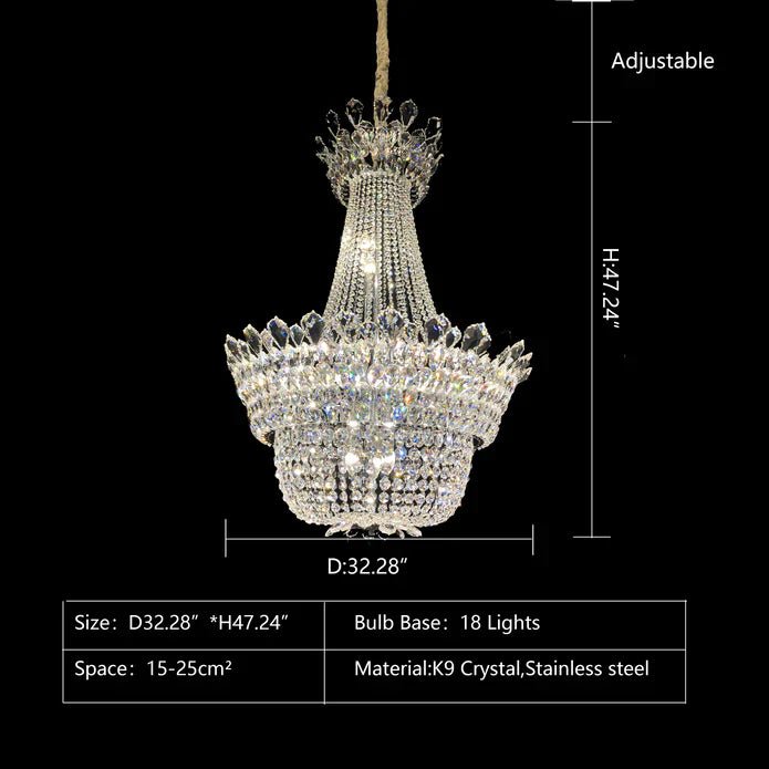 Luxury Empire Branch Crystal Chandelier Pendant Light for Entryway and Foyer - D32.28'' * H47.24'' / 18 LightsWarm LightBlushlighting