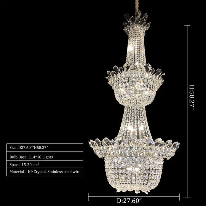 Luxury Empire Branch Crystal Chandelier Pendant Light for Entryway and Foyer - D32.28'' * H47.24'' / 18 LightsWarm LightBlushlighting