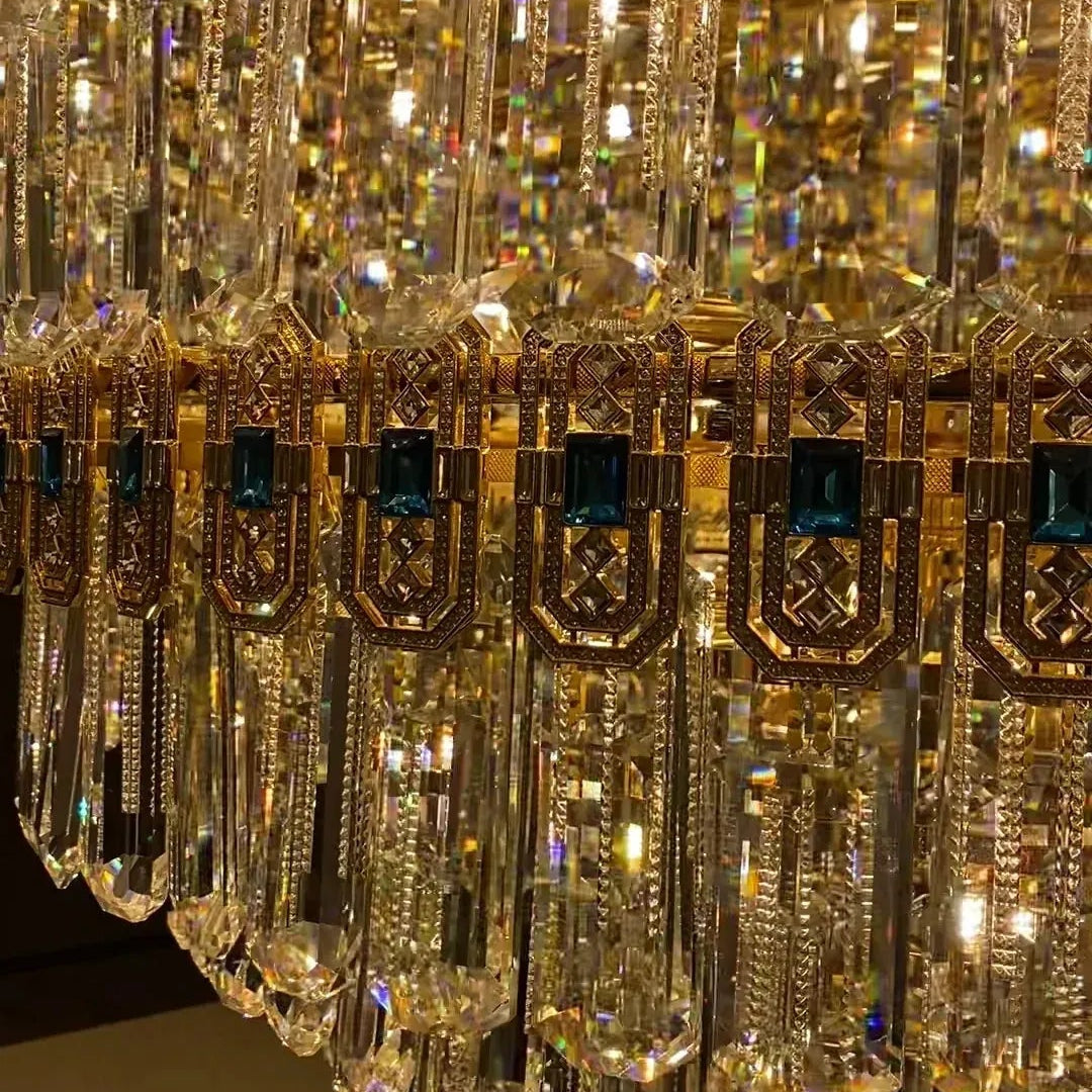 Luxury Extra Large Conical Funnel Crystal Chandelier with Sapphire for High Ceiling - D31.5"*H52.5"(D80cm*H133cm)/75.7kgWarm LightBlushlighting