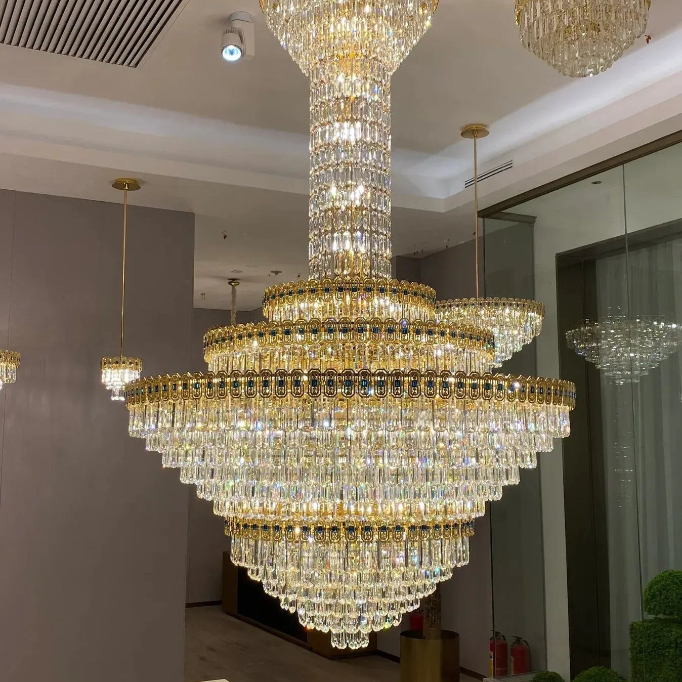 Luxury Extra Large Conical Funnel Crystal Chandelier with Sapphire for High Ceiling - D31.5"*H52.5"(D80cm*H133cm)/75.7kgWarm LightBlushlighting