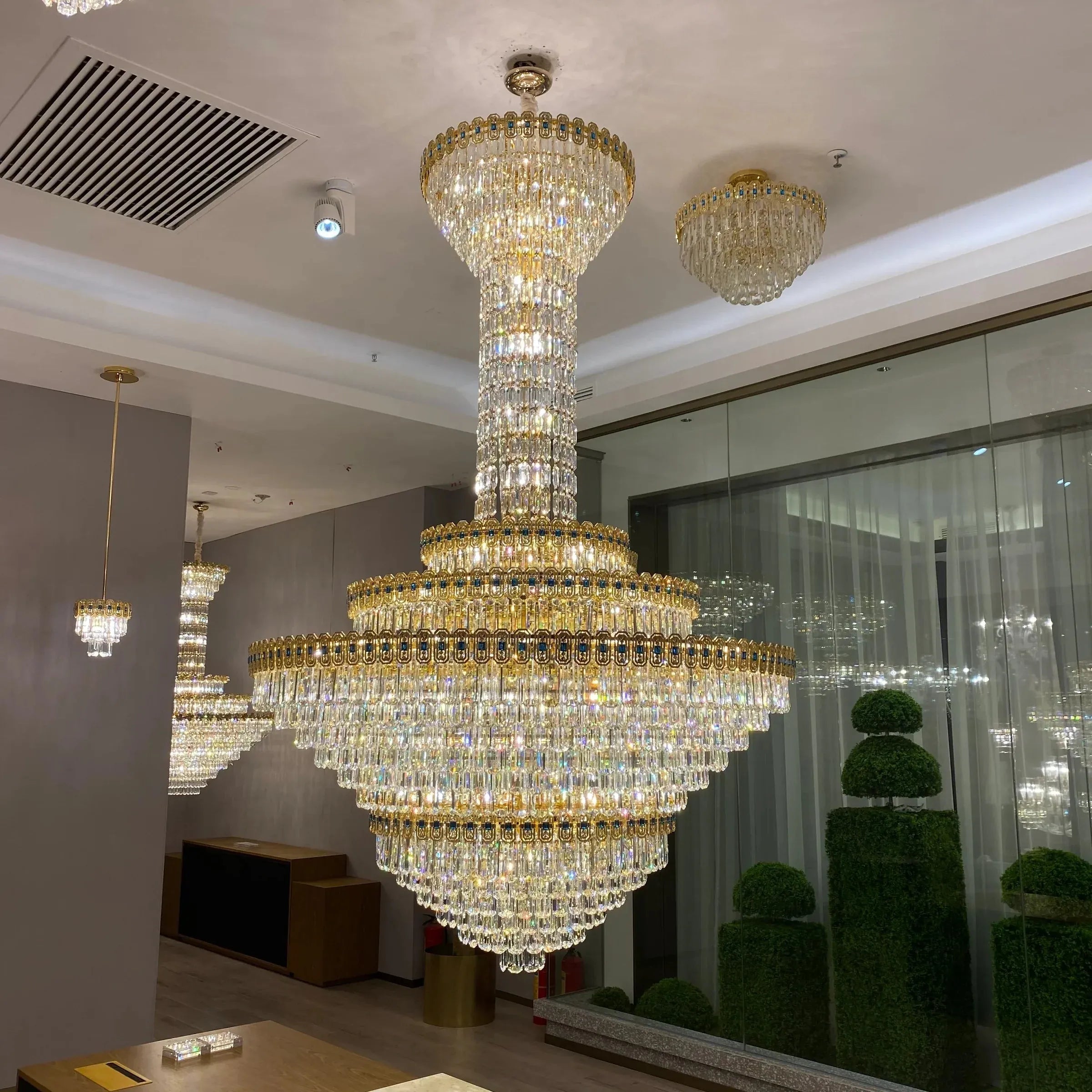Luxury Extra Large Conical Funnel Crystal Chandelier with Sapphire for High Ceiling - D31.5"*H52.5"(D80cm*H133cm)/75.7kgWarm LightBlushlighting