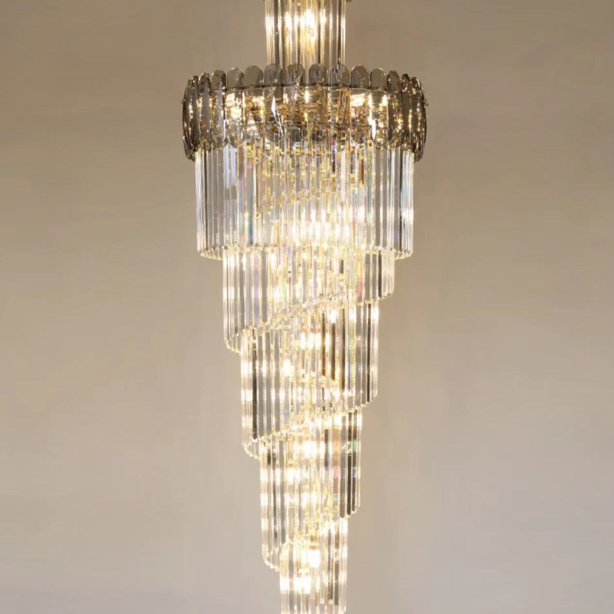 Luxury Extra Large Foyer Spiral Staircase Chandelier Long Crystal Ceiling Light Fixture For Living Room Hall Entrance - D17.7"*H47.2"/ 13 LightsSmoky GrayBlushlighting