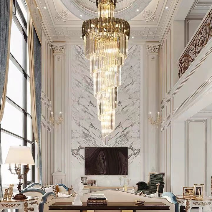 Luxury Extra Large Foyer Spiral Staircase Chandelier Long Crystal Ceiling Light Fixture For Living Room Hall Entrance - D17.7"*H47.2"/ 13 LightsSmoky GrayBlushlighting