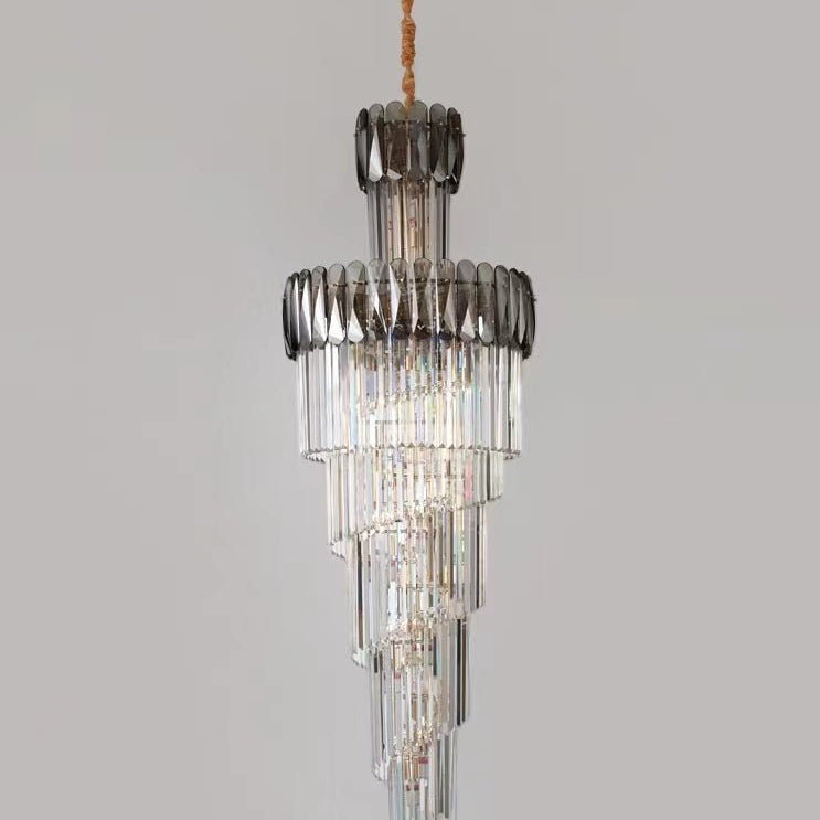 Luxury Extra Large Foyer Spiral Staircase Chandelier Long Crystal Ceiling Light Fixture For Living Room Hall Entrance - D17.7"*H47.2"/ 13 LightsSmoky GrayBlushlighting