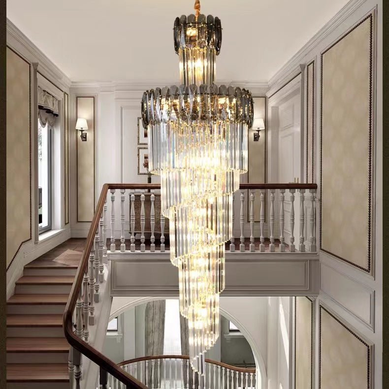 Luxury Extra Large Foyer Spiral Staircase Chandelier Long Crystal Ceiling Light Fixture For Living Room Hall Entrance - D17.7"*H47.2"/ 13 LightsSmoky GrayBlushlighting