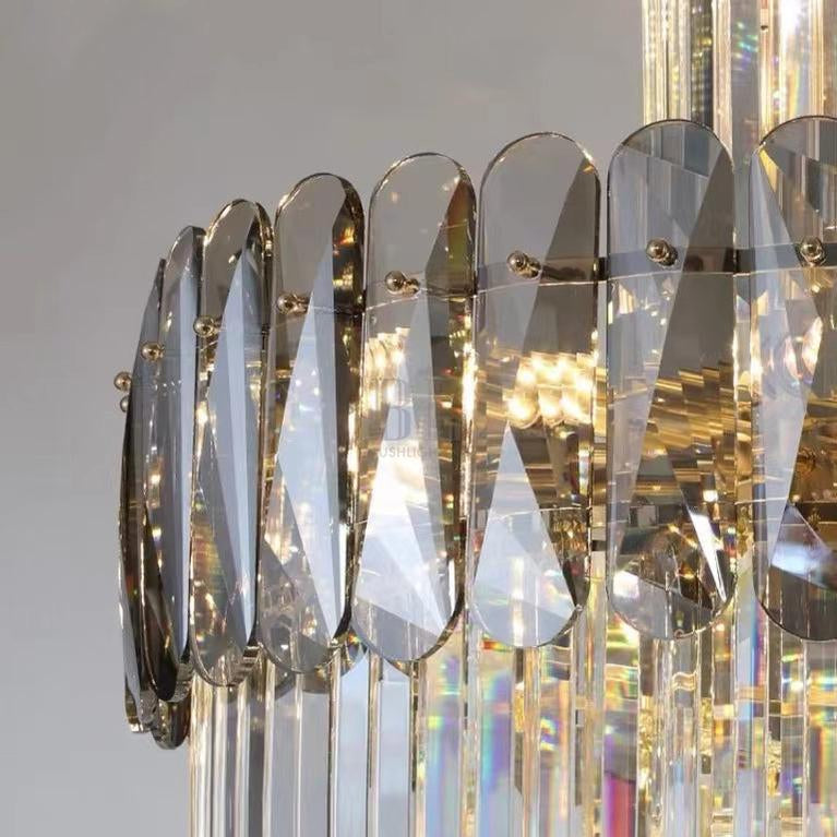 Luxury Extra Large Foyer Spiral Staircase Chandelier Long Crystal Ceiling Light Fixture For Living Room Hall Entrance - D17.7"*H47.2"/ 13 LightsSmoky GrayBlushlighting