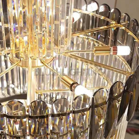 Luxury Extra Large Foyer Spiral Staircase Chandelier Long Crystal Ceiling Light Fixture For Living Room Hall Entrance - D17.7"*H47.2"/ 13 LightsSmoky GrayBlushlighting