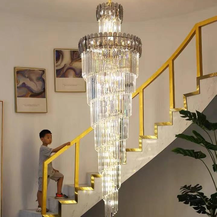 Luxury Extra Large Foyer Spiral Staircase Chandelier Long Crystal Ceiling Light Fixture For Living Room Hall Entrance - D17.7"*H47.2"/ 13 LightsSmoky GrayBlushlighting