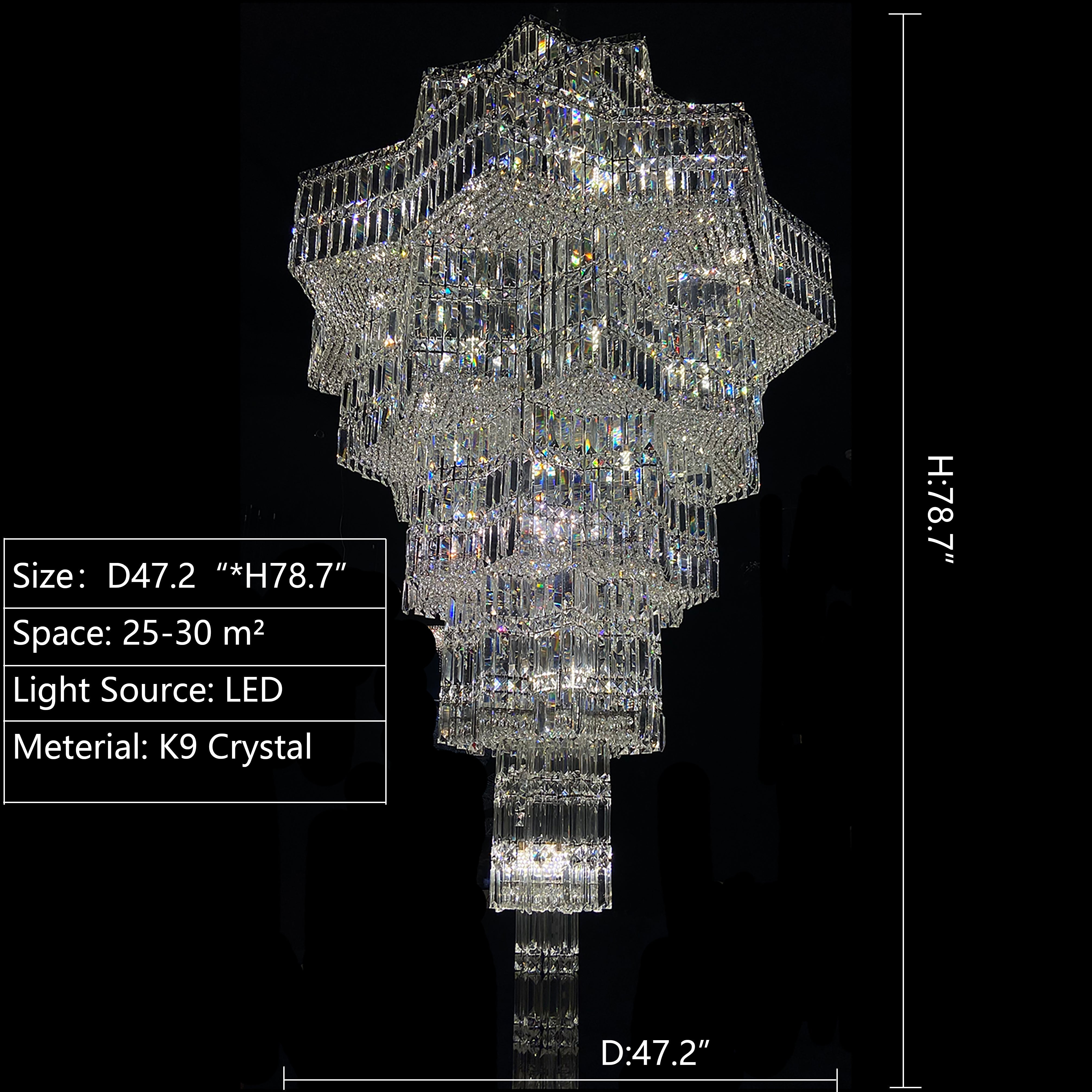 Luxury Extra Large Plaza Multi-Tier Crystal Chandelier For Hotel Hall / 2 Story Foyer / High Ceiling Living Room-Chandeliers-Blushlighting-D47.2"*H78.7"(D120cm*H200cm)/61 Lights/103.8 kg-Warm Light-Blushlighting