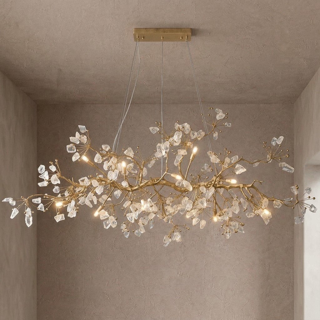Luxury Glass Bloom Branch Chandelier - ∅ 47.2″ x W 15″ x H 15.7″Gold + TransparentBlushlighting
