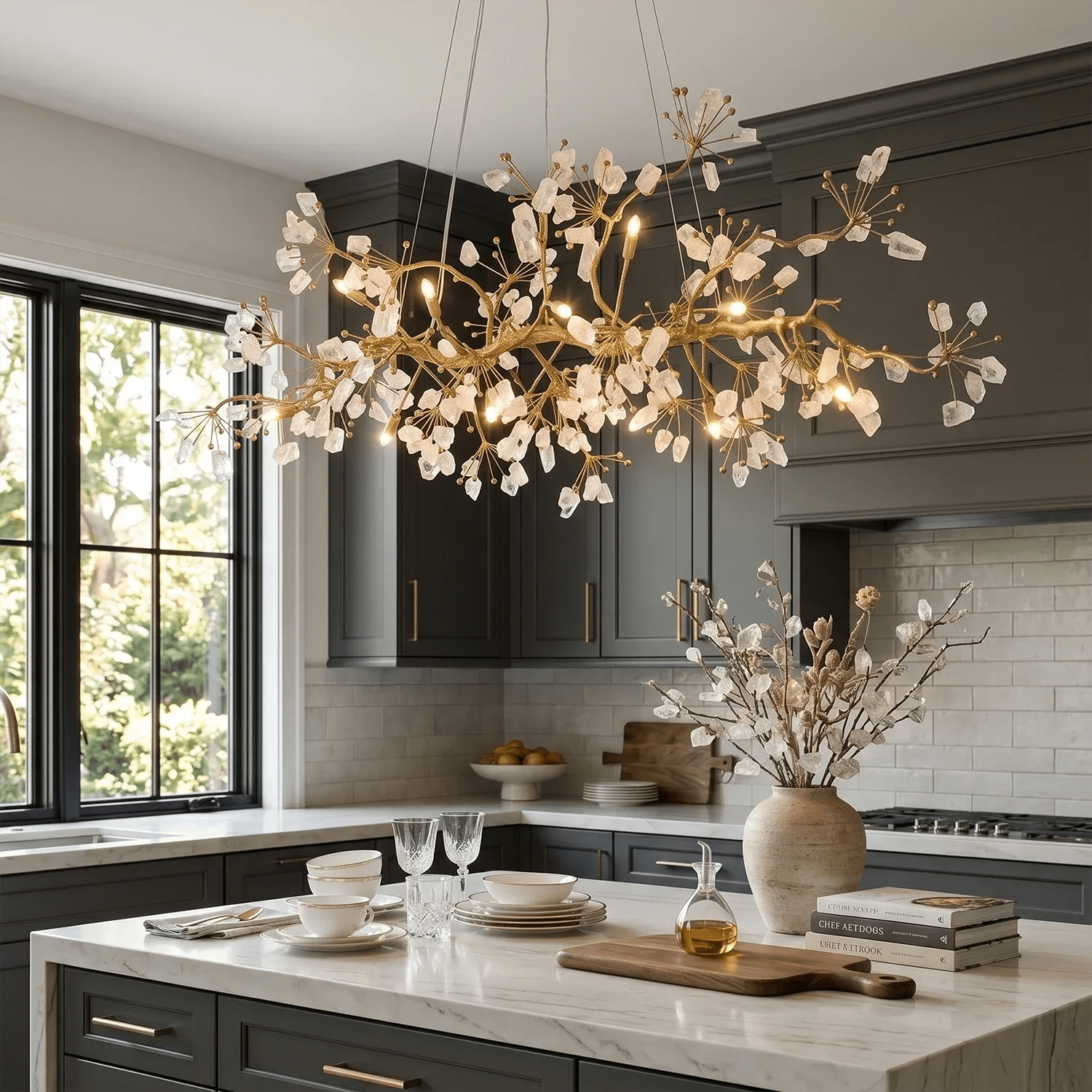 Luxury Glass Bloom Branch Chandelier - ∅ 59.1″ x W 15.7″ x H 17.7″Gold + TransparentBlushlighting