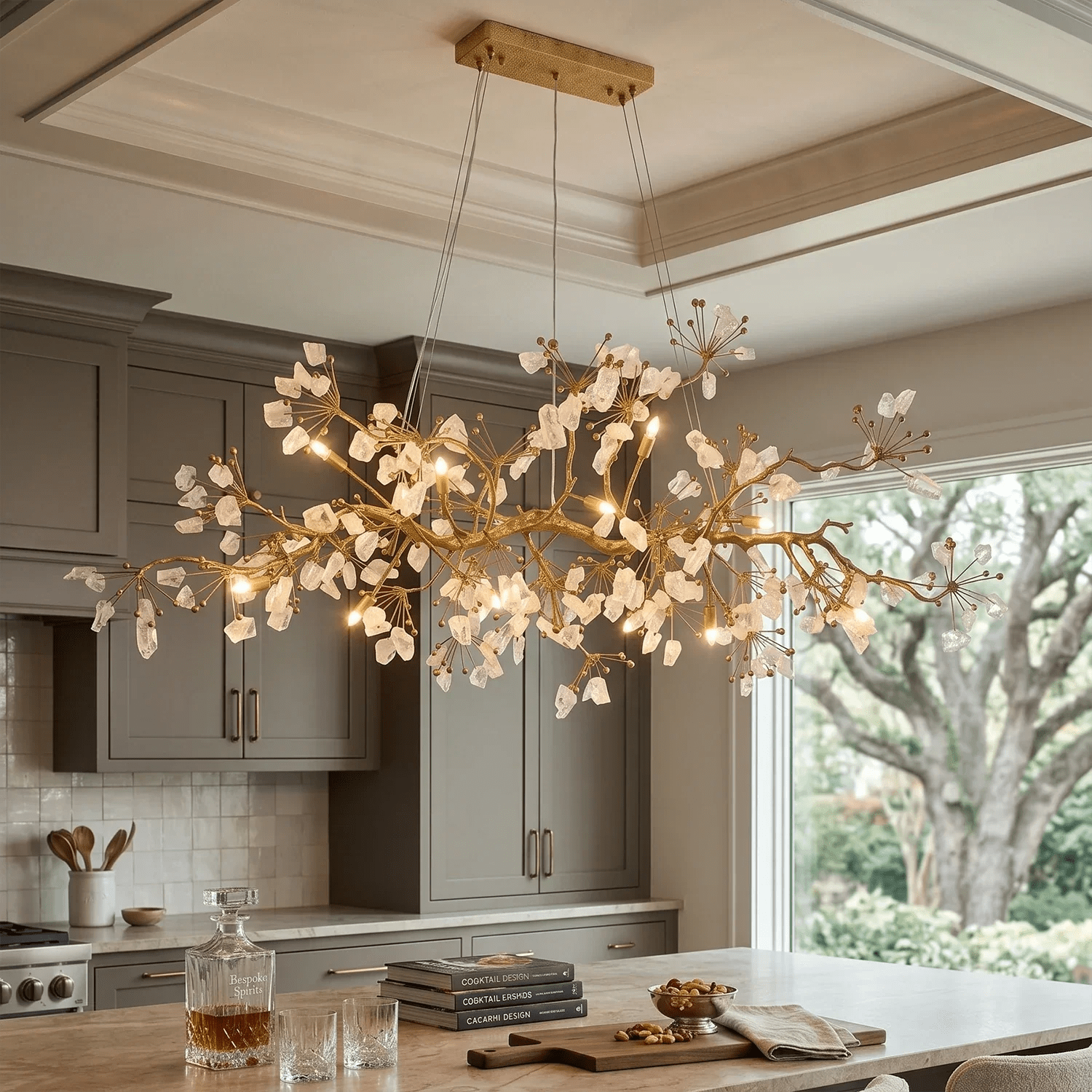 Luxury Glass Bloom Branch Chandelier - ∅ 59.1″ x W 15.7″ x H 17.7″Gold + TransparentBlushlighting