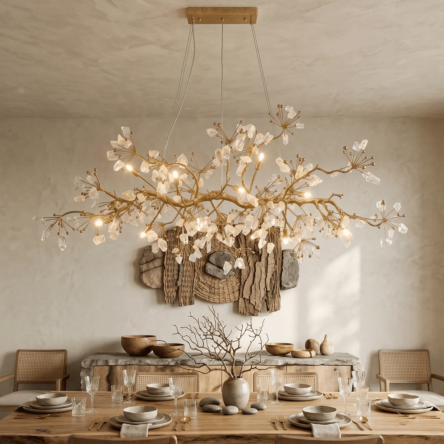 Luxury Glass Bloom Branch Chandelier - ∅ 47.2″ x W 15″ x H 15.7″Gold + TransparentBlushlighting