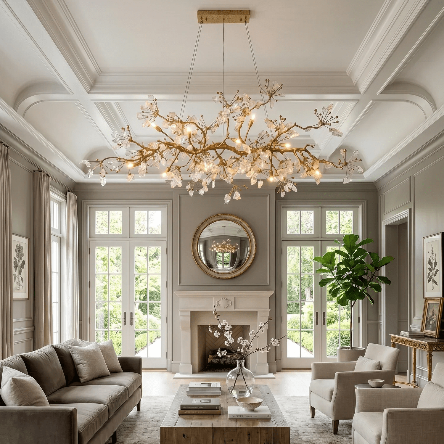 Luxury Glass Bloom Branch Chandelier - ∅ 70.9″ x W 17.7″ x H 19.7″Gold + TransparentBlushlighting