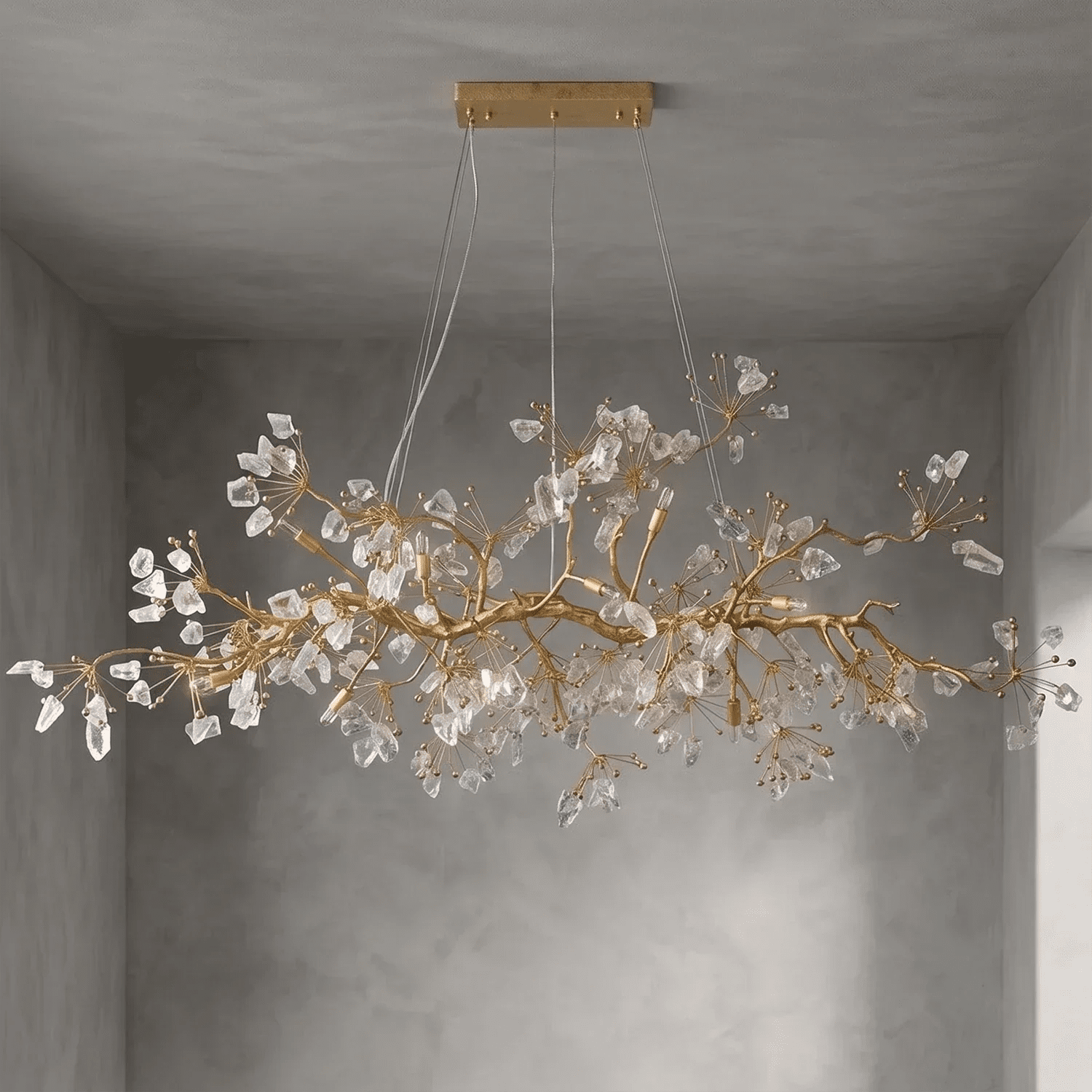 Luxury Glass Bloom Branch Chandelier - ∅ 47.2″ x W 15″ x H 15.7″Gold + TransparentBlushlighting