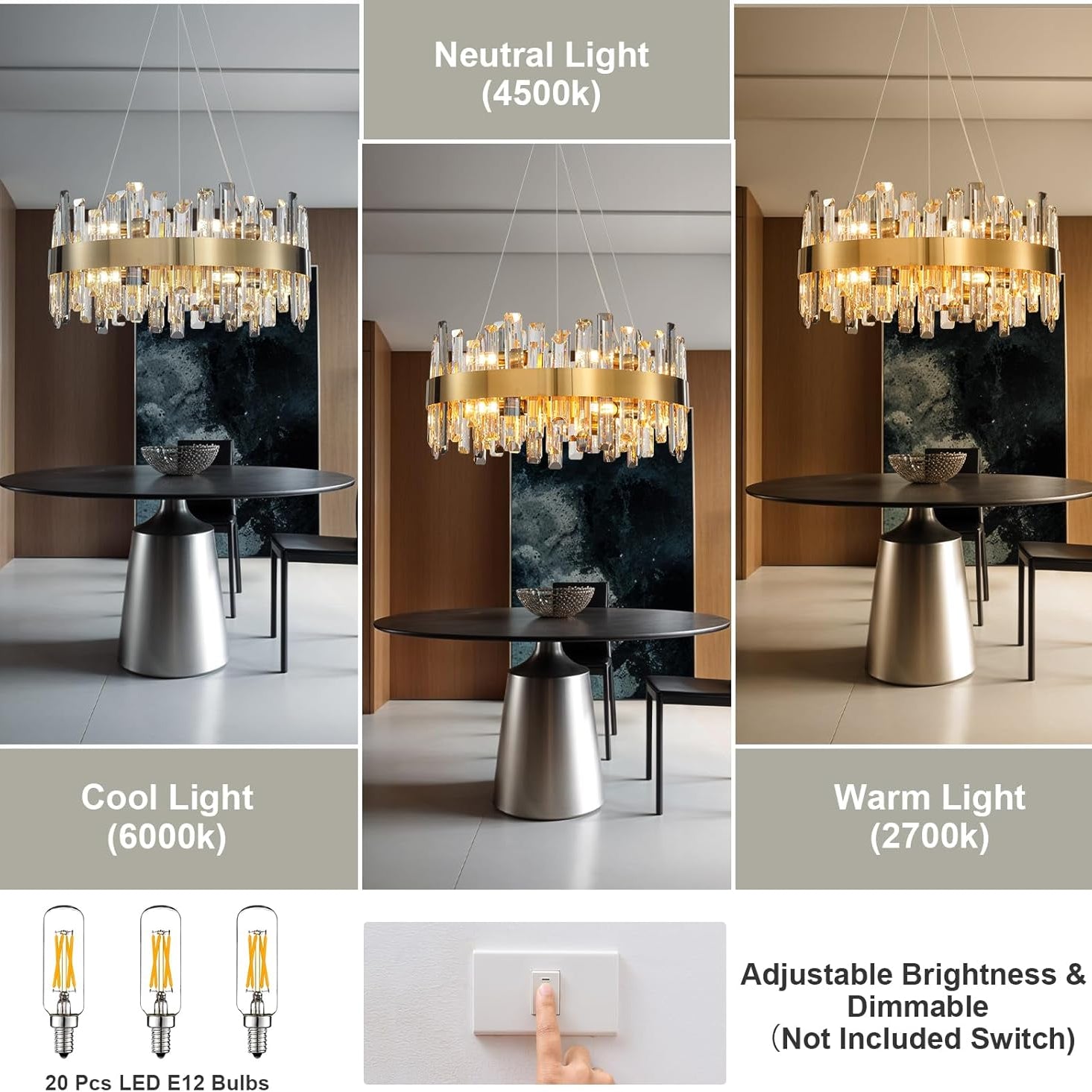 Luxury Gold 12-Light Round K9 Crystal Chandelier for Living Spaces