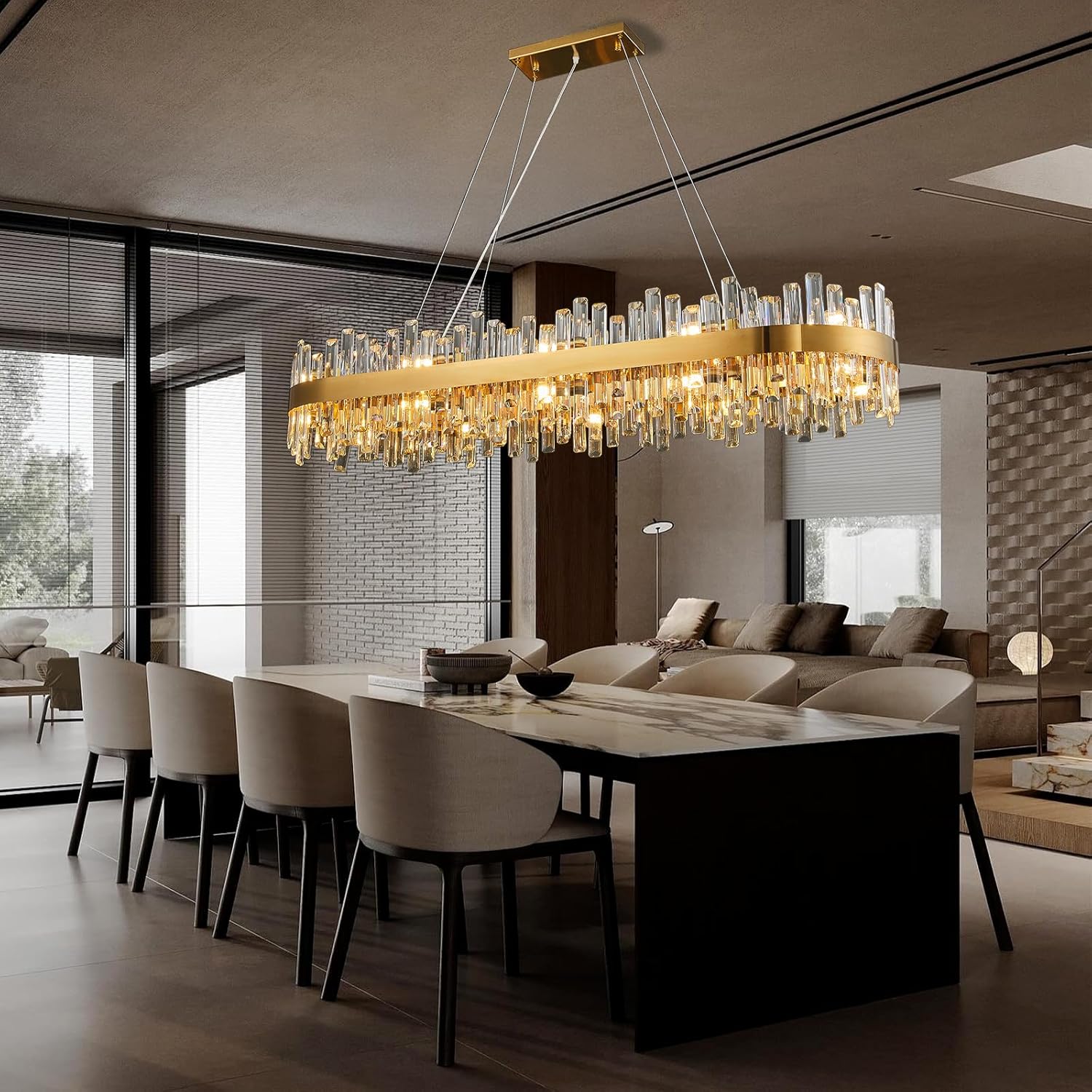 Luxury Gold 2 - Tier Rectangular Crystal Chandelier 52" L Dining - GoldRectangle L52''Blushlighting