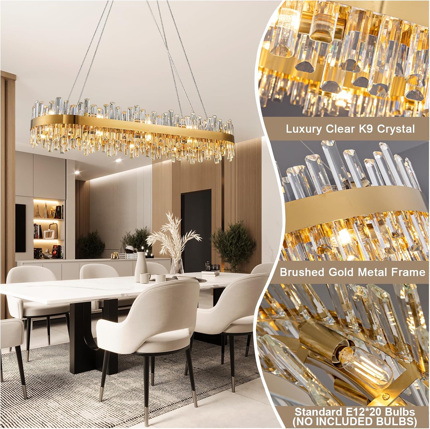 Luxury Gold 2 - Tier Rectangular Crystal Chandelier 52" L Dining - GoldRectangle L52''Blushlighting