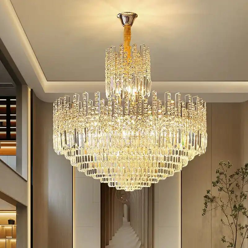 Luxury Hotel Hallway Ceiling Lighting Fixture Large Round Crystal Chandelier - Blushlighting