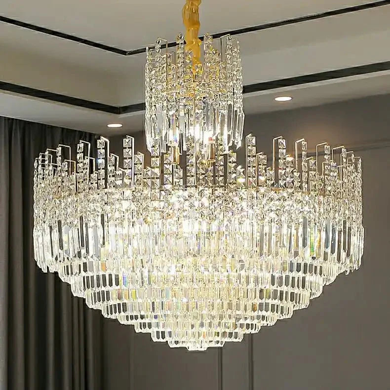 Luxury Hotel Hallway Ceiling Lighting Fixture Large Round Crystal Chandelier - Blushlighting