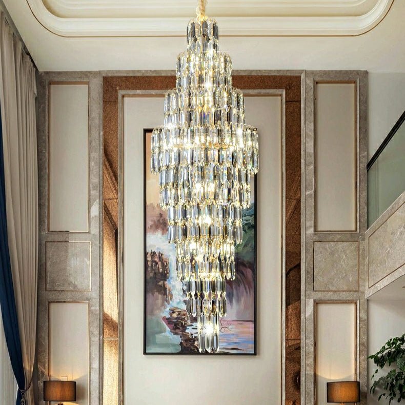 Luxury Large Foyer Staircase K9 Crystal Chandelier Long Ceiling Lighting Fixture For Living Room Hall - D15.8"*H47.2"Warm LightBlushlighting