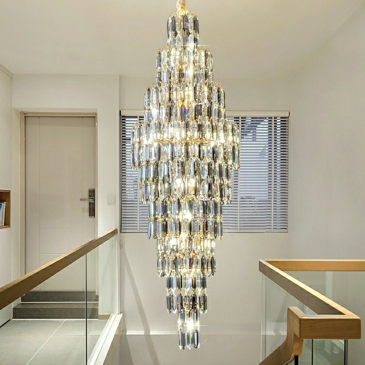 Luxury Large Foyer Staircase K9 Crystal Chandelier Long Ceiling Lighting Fixture For Living Room Hall - D15.8"*H47.2"Warm LightBlushlighting