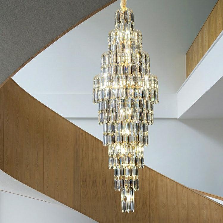 Luxury Large Foyer Staircase K9 Crystal Chandelier Long Ceiling Lighting Fixture For Living Room Hall - D15.8"*H47.2"Warm LightBlushlighting