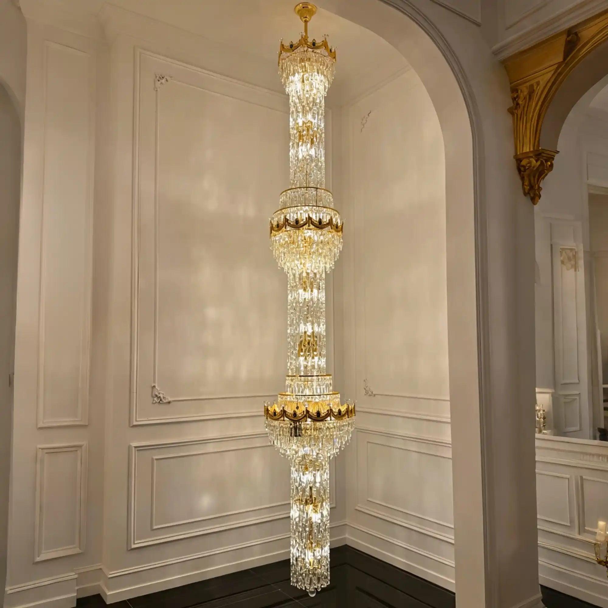 Luxury Majesty Grand Crown Top Cascading Long Tiered Crystal Chandelier - D23.62"*H137.80" (D60cm*H350cm)Warm LightBlushlighting