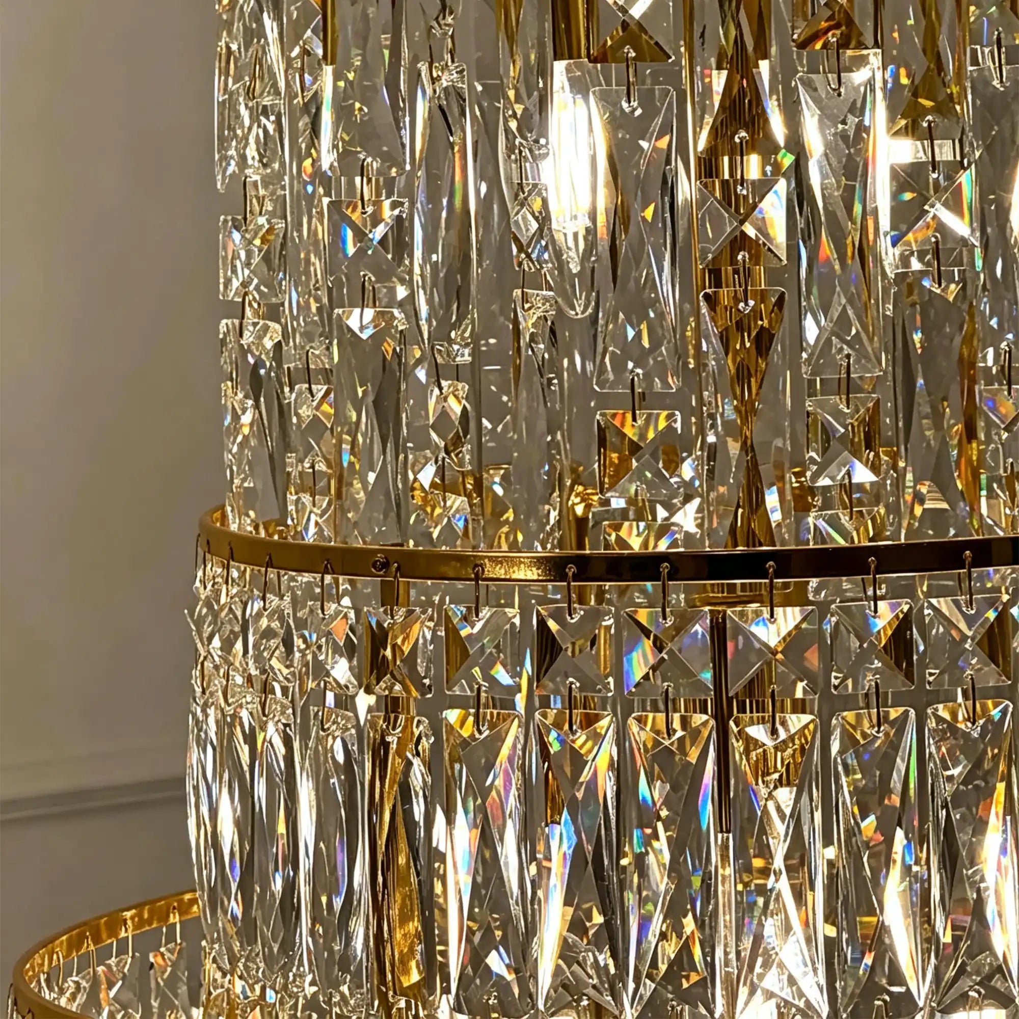 Luxury Majesty Grand Crown Top Cascading Long Tiered Crystal Chandelier - D23.62"*H137.80" (D60cm*H350cm)Warm LightBlushlighting