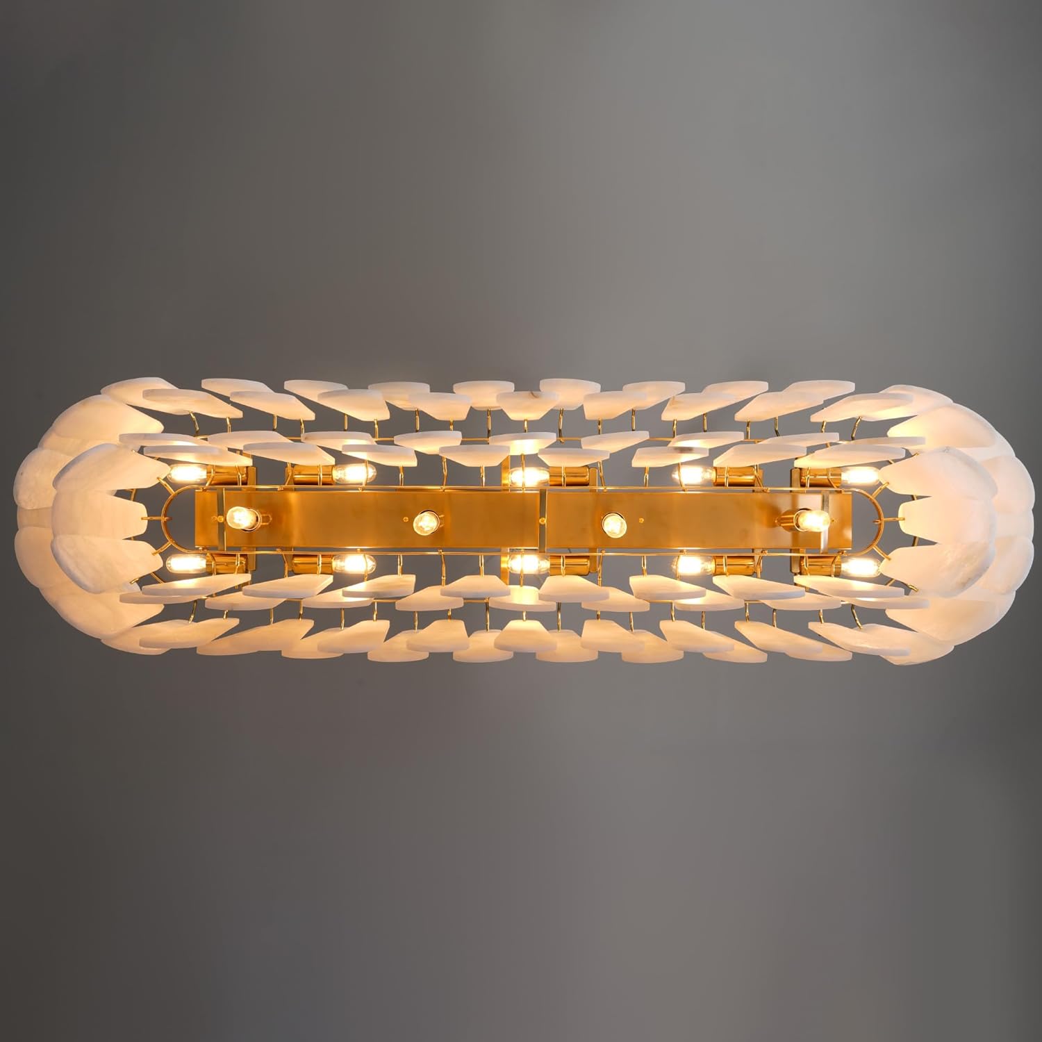 Luxury Modern Alabaster Brass Rectangle Chandelier with Adjustable Height