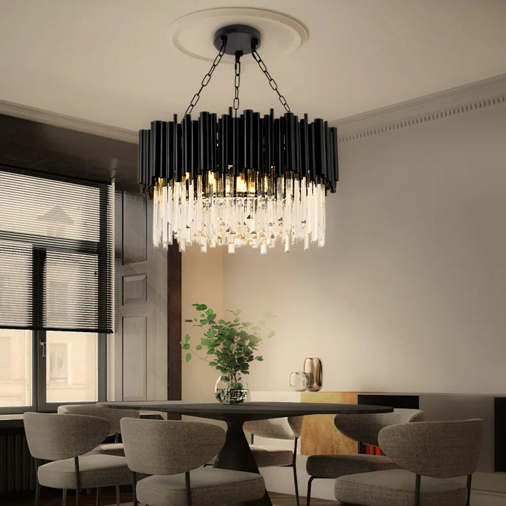 Luxury Modern Living Room Black Crystal Light Fixture-