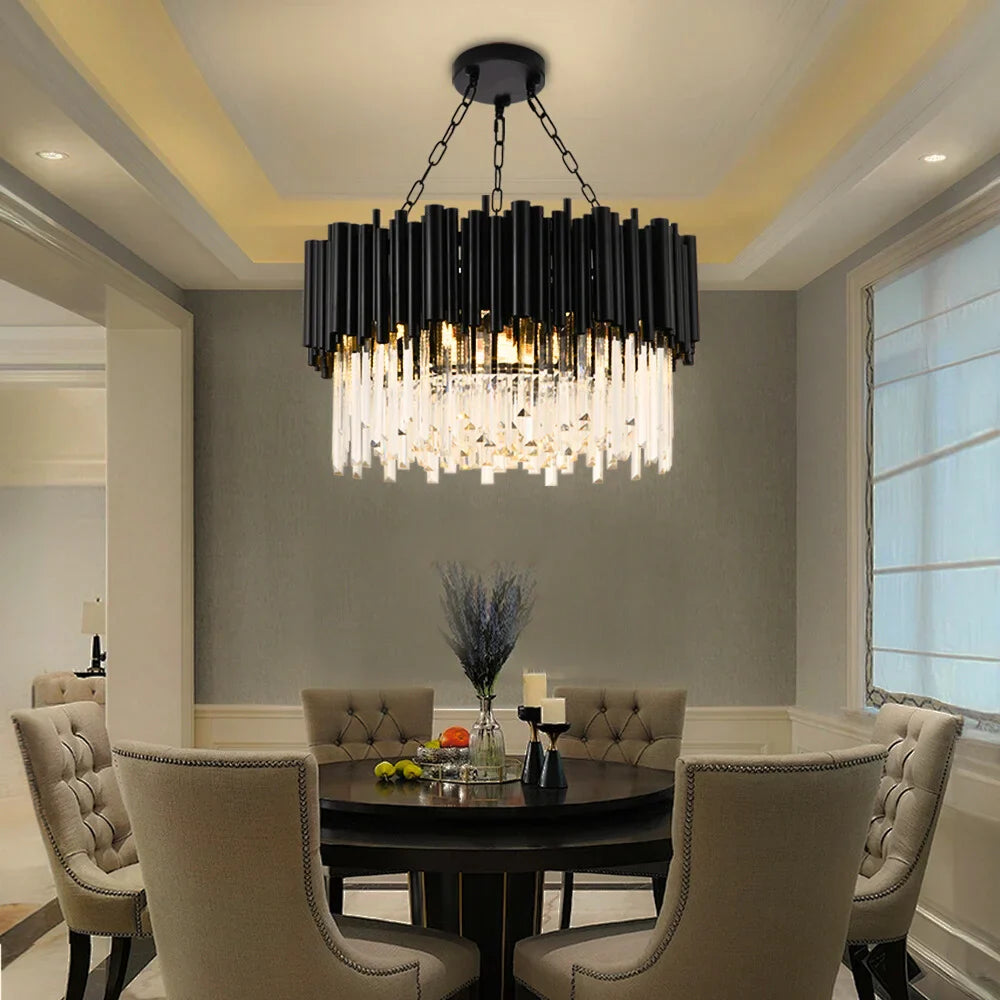 Luxury Modern Living Room Black Crystal Light Fixture-