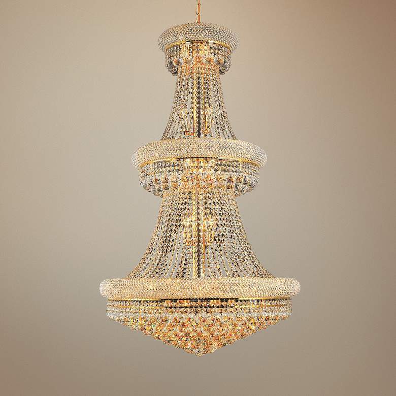 Luxury Modern Primo Wide Gold Crystal Chandelier for High Ceiling Foyer & Staircase-Blushlighting-Gold-Blushlighting