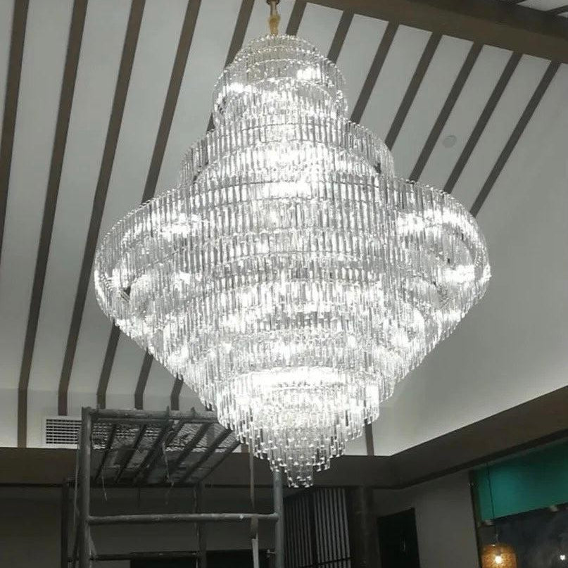 Luxury Multi - tiered Extra Large Crystal Chandelier for Staircase/Foyer/Entryway - 87 Lights/ D59.1"*H92.52"Blushlighting