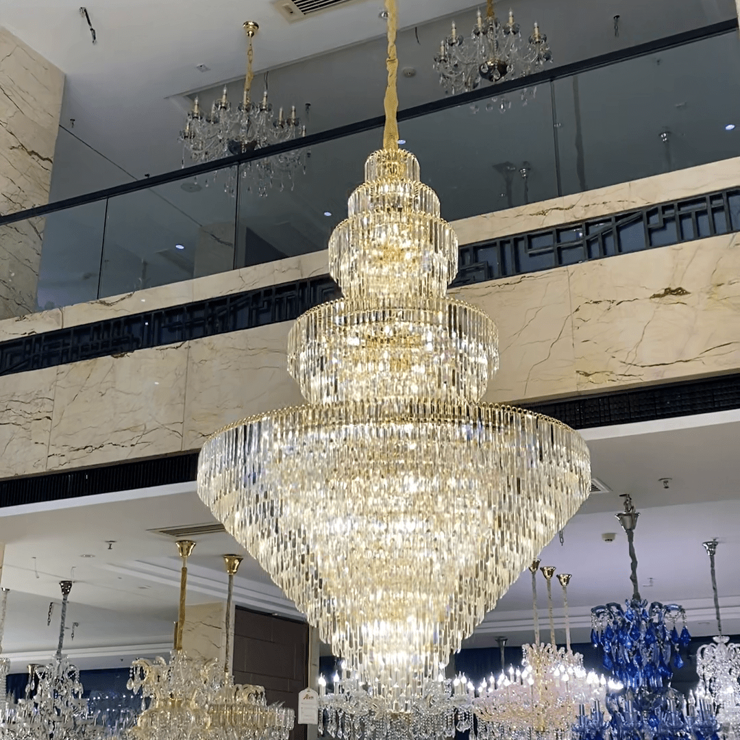 Luxury Multi - tiered Extra Large Crystal Chandelier for Staircase/Foyer/Entryway - 87 Lights/ D59.1"*H92.52"Blushlighting