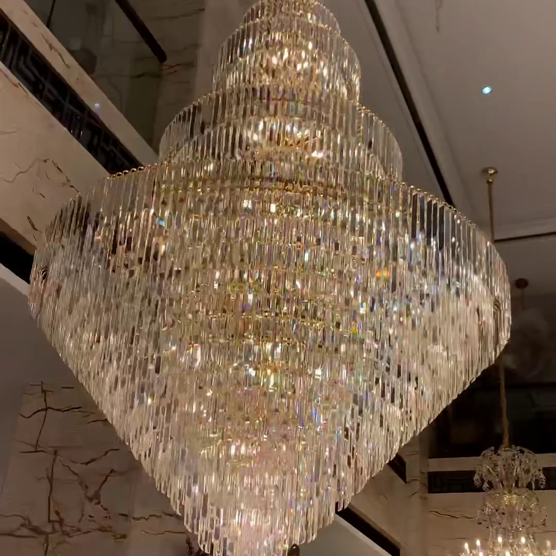 Luxury Multi - tiered Extra Large Crystal Chandelier for Staircase/Foyer/Entryway - 87 Lights/ D59.1"*H92.52"Blushlighting