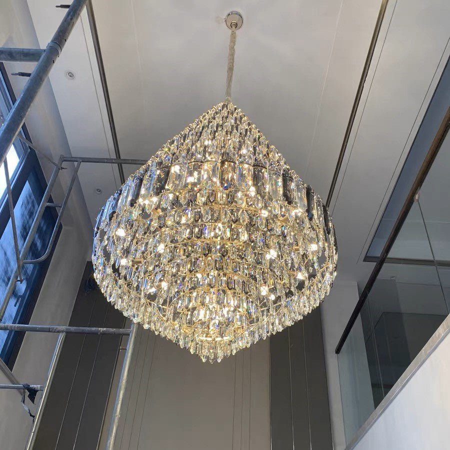 Luxury Multi - tiered Honeycomb Crystal Chandelier for High Ceiling - D23.6"*H35.4"/16 Lights/23 kgGoldWarm LightBlushlighting