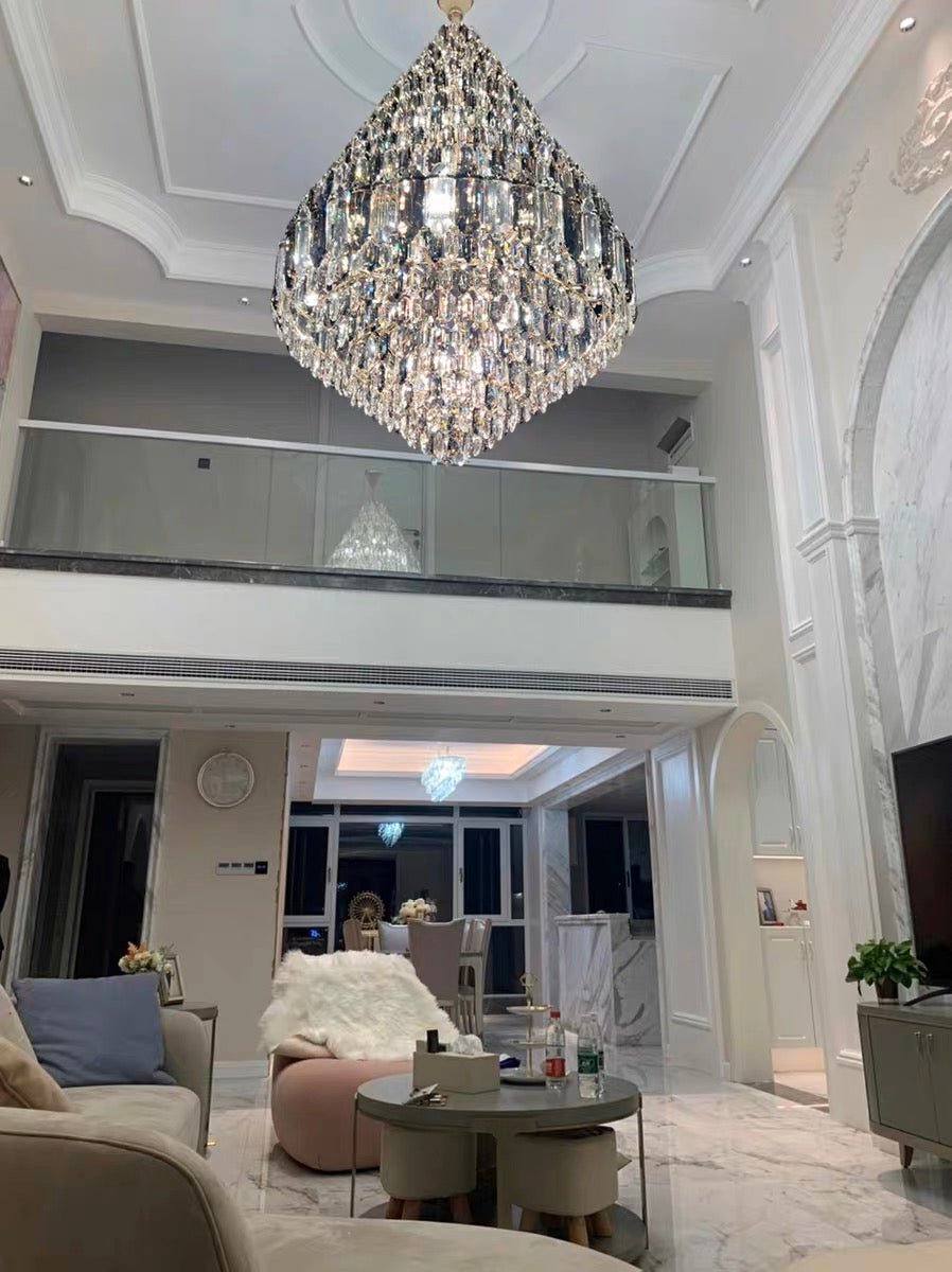 Luxury Multi - tiered Honeycomb Crystal Chandelier for High Ceiling - D23.6"*H35.4"/16 Lights/23 kgGoldWarm LightBlushlighting