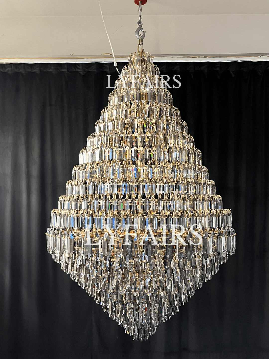 Luxury Multi - tiered Honeycomb Crystal Chandelier for High Ceiling - D23.6"*H35.4"/16 Lights/23 kgGoldWarm LightBlushlighting