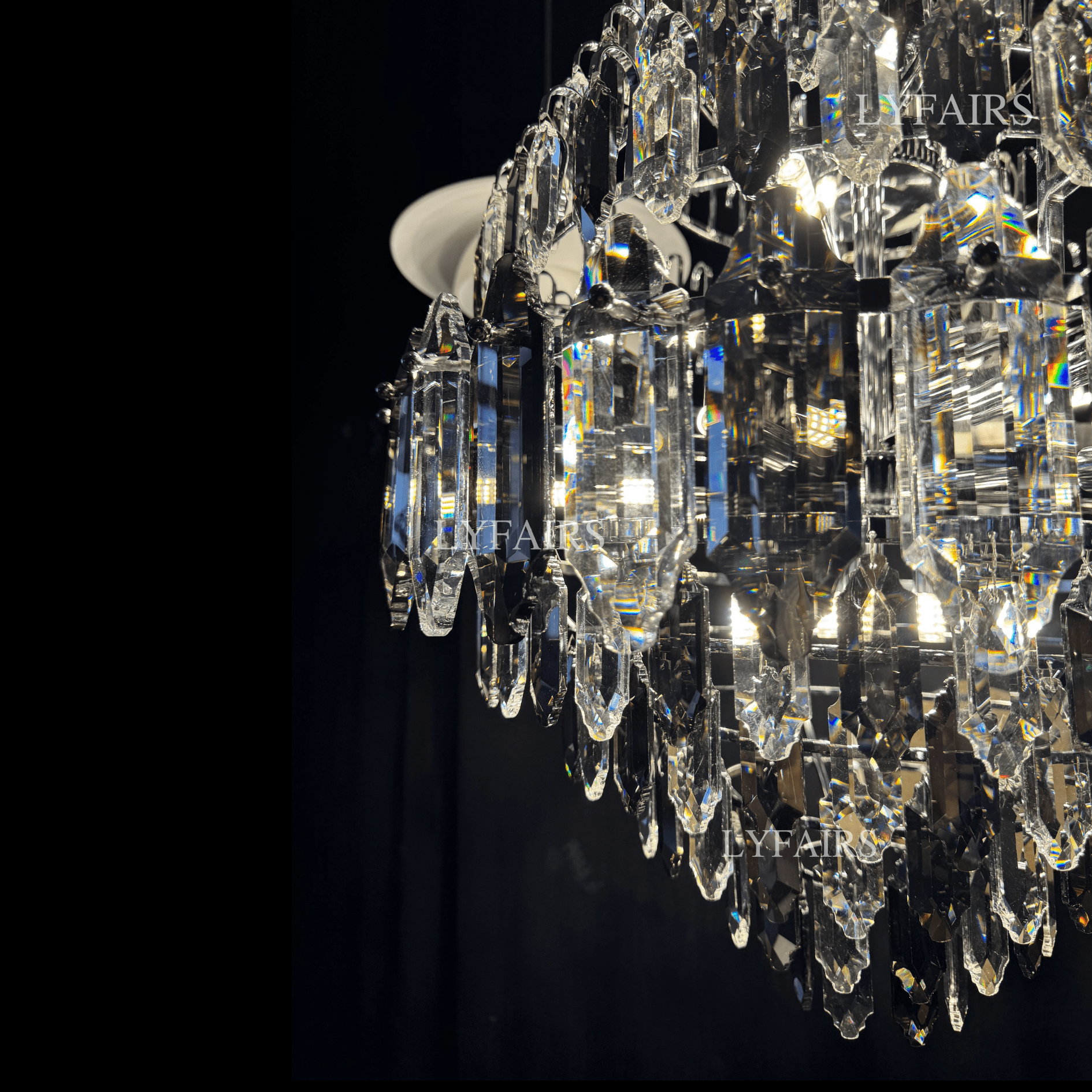 Luxury Multi - tiered Honeycomb Crystal Chandelier for High Ceiling - D23.6"*H35.4"/16 Lights/23 kgGoldWarm LightBlushlighting