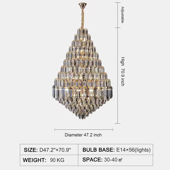 Luxury Multi - tiered Honeycomb Crystal Chandelier for High Ceiling - D47.2"*H70.9"/56 Lights/136 kgGoldWarm LightBlushlighting