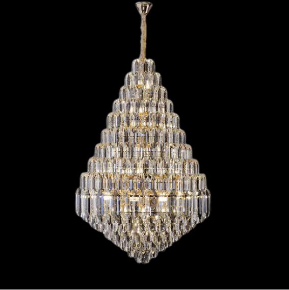 Luxury Multi - tiered Honeycomb Crystal Chandelier for High Ceiling - D23.6"*H35.4"/16 Lights/23 kgGoldWarm LightBlushlighting